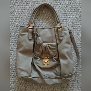 Miu Miu Light gray vitello lux Leather large tote crossbody Bag